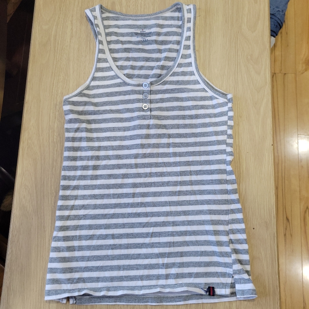 Tommy Hilfiger Gray and White Stripped Tank size Small